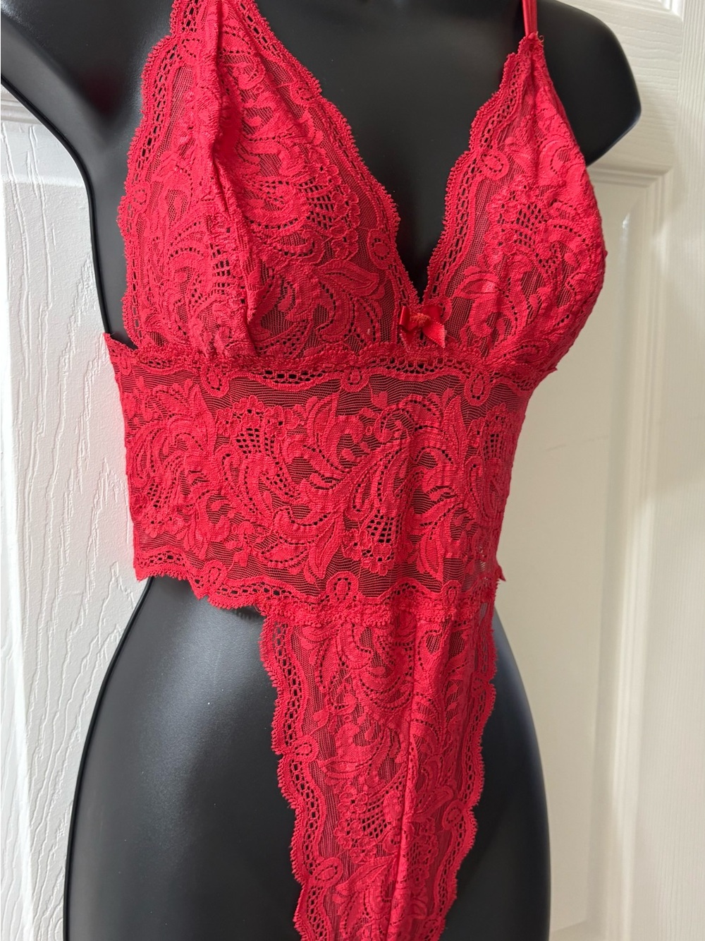 Red Lace Plunge Bodysuit - Women Intimates